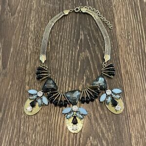Gold Statement Necklace w/Blue Stone Accents
